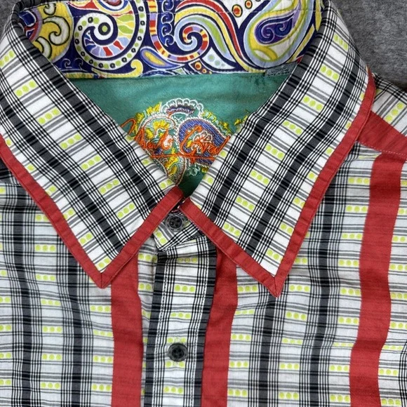 Robert Graham Shirt Mens 2XL Red Striped Cotton Silk Flip Cuff Geometric Paisey